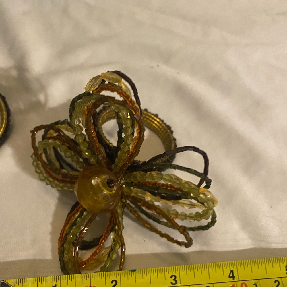 Pier One Beaded Napkin Rings Floral Gold Rust Green Red Fall Set Of 4